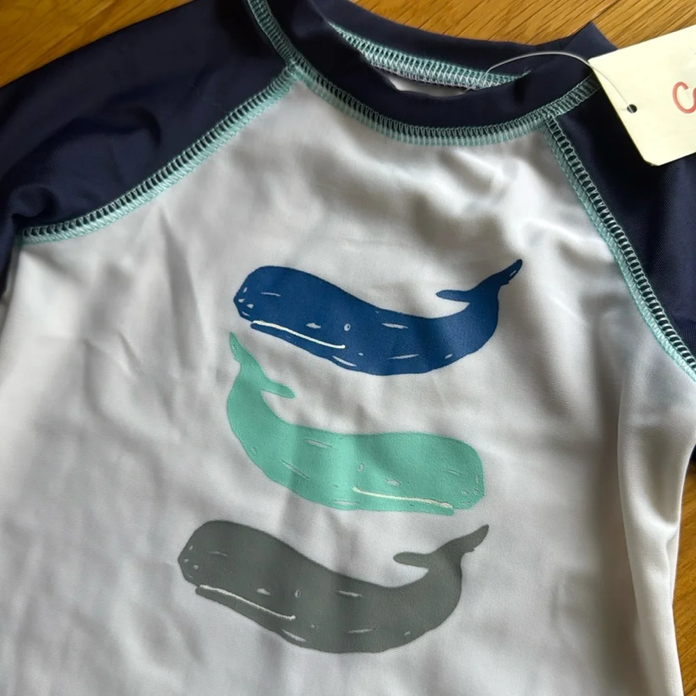 Cat & Jack Infant Boy 2pc Swimsuit NWT Whale Rash Guard & Trunks Set